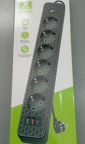 Фильтр сетевой 3м 6роз 2USB 1TYPE 2.5W /1/30/